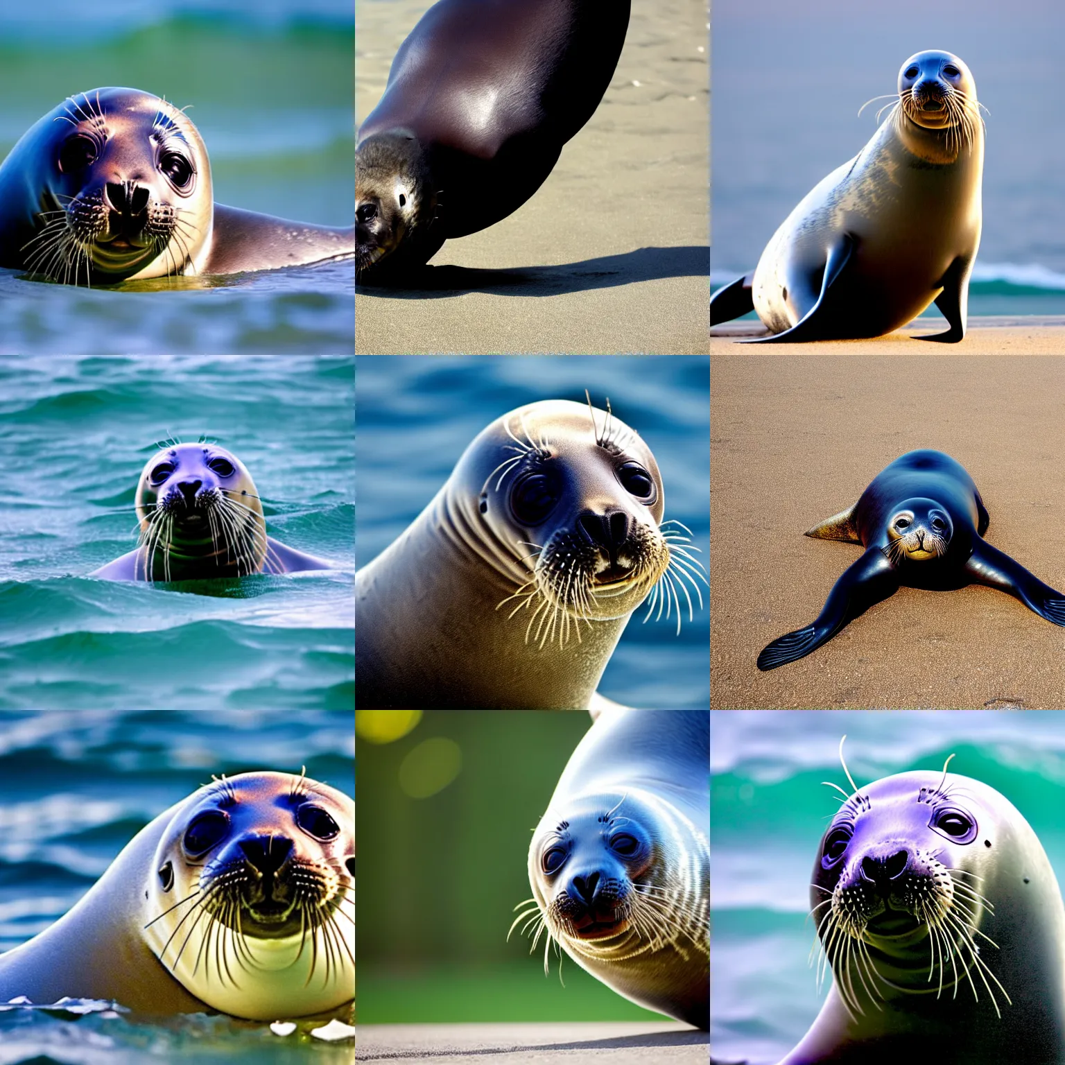 Prompt: a photograph close up of seal doing headstand