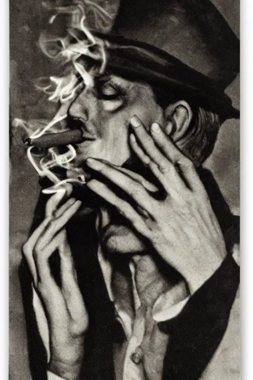 Image similar to a tiktok of god smoking a cuban cigar by man ray