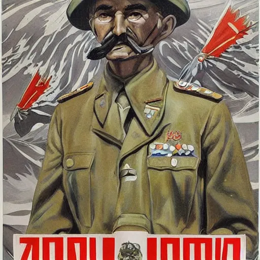 Image similar to a detailed and complex, highly detailed, concept art, soviet propaganda poster depicting a general emu in military uniform. painting by irakli toidze,