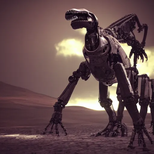 Prompt: a robot t-rex made by aliens, octane render