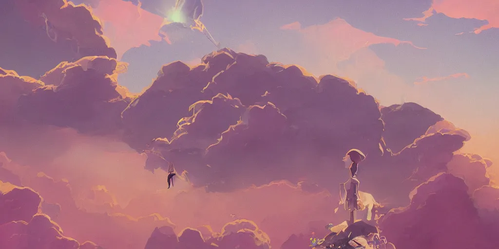 Image similar to african kingdom ascending from clouds, olympus platform, standing on a cloud, symmetrical!!, anime, prism highlights, depth of field, cinematic, filmic, vsco, concept art, art station, digital painting, elegant, epic, focus