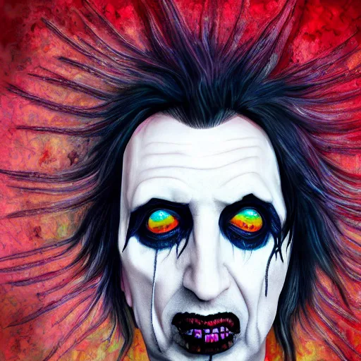 Image similar to an extremely psychedelic portrait of alice cooper as marilyn manson, surreal, lsd, face, detailed, intricate, elegant, lithe, highly detailed, digital painting, artstation, concept art, smooth, sharp focus, illustration,