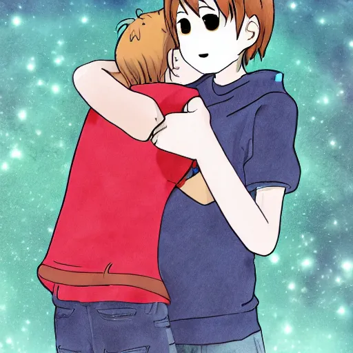 Prompt: teenager girl hugs boy 1 4 yo 1 5 yo innocent love pixiv fanbox