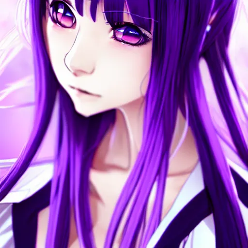 Prompt: photo of a cute anime-style girl, elf ears, white hear with purple shine, long , realistic, wide focus, 8k ultra, insanely detailed, intricate, elegant, art by WLOP