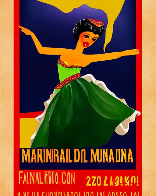 Image similar to an advertising poster of a andalusian flamenco dancer marin doll, retro style of andalusian fair poster