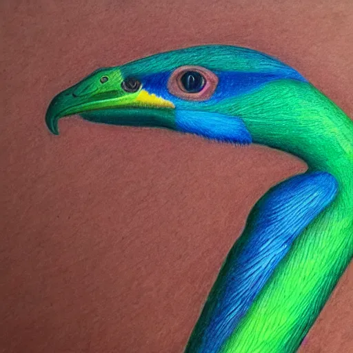 Prompt: a color pencil drawing of a quetzal by natalia rojas and ana maria martinez jaramillo, pastel colors, in the style of wingspan artworks, realistic graphite, high quality, artstation, 4 k, realism, photorealism, extremly fine art