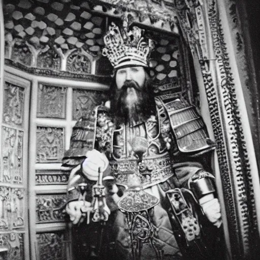 Image similar to ivan the terrible in his palace in moscow play with lego castle, kodak, old photo, black and white, film, wide lens, 1 6 mm,