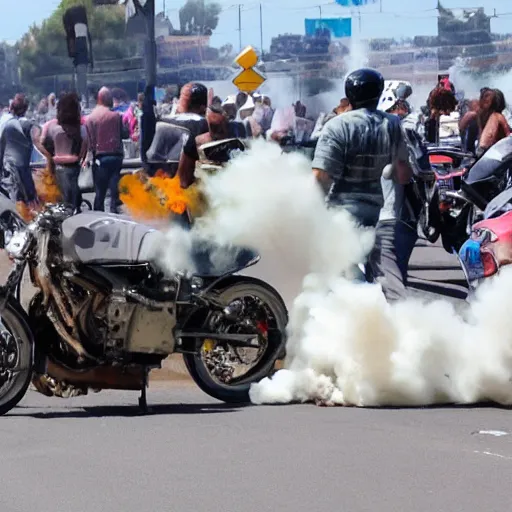 Prompt: motorcycle blowing up