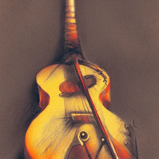 Image similar to guitar in cello shape by greg rutkowski