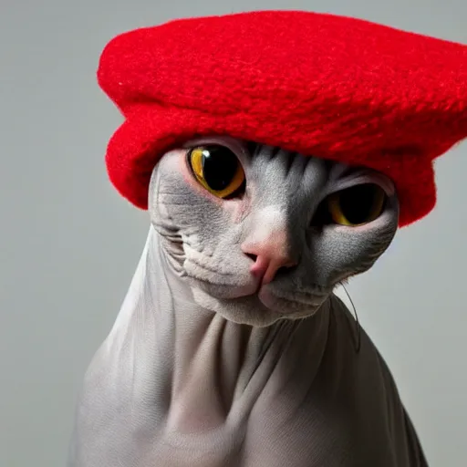 Prompt: sphynx cat with peruvian hat