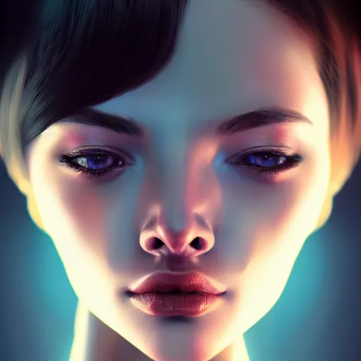 Image similar to portrait of beautiful girl with robot body, close up, portrait, cinematic, elegant, artstation, intricate, highly detailed, digital painting, artstation, concept art, sharp focus, illustration, cyberpunk, cgsociety, 8 k