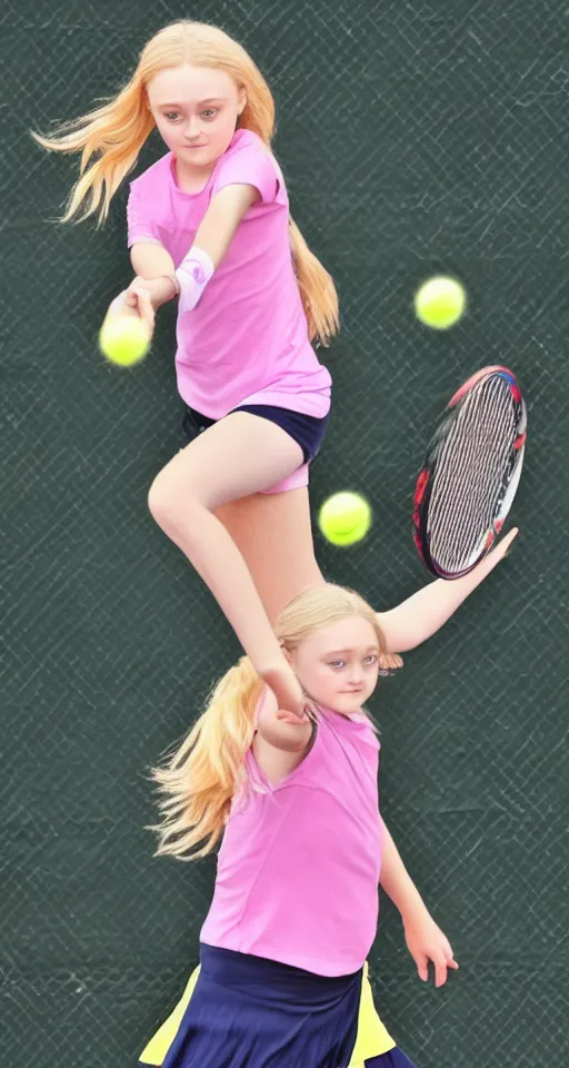 Image similar to children Dakota Fanning playing tennis badly drawn by a child