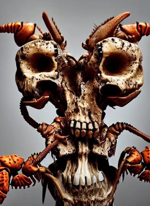 Prompt: hyper realistic photography of intricate bone skull insect lobster hybrid cinematic, symmetric detailed