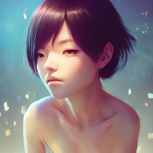 Image similar to very small little girl by ross tran, reaching into their reflection in the mirror by sana takeda, rtx reflections, very high intricate details, digital anime art by artgerm, medium shot, mid - shot, composition by ilya kuvshinov, lighting by greg rutkowski