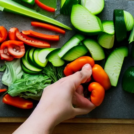 Image similar to 9 0 degrees fov, first person point of view of me cutting vegetables