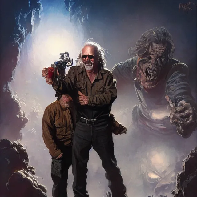 Image similar to the thing john carpenter and kurt russell by stanley artgerm lau, wlop, rossdraws, frank frazetta, andrei riabovitchev, marc simonetti