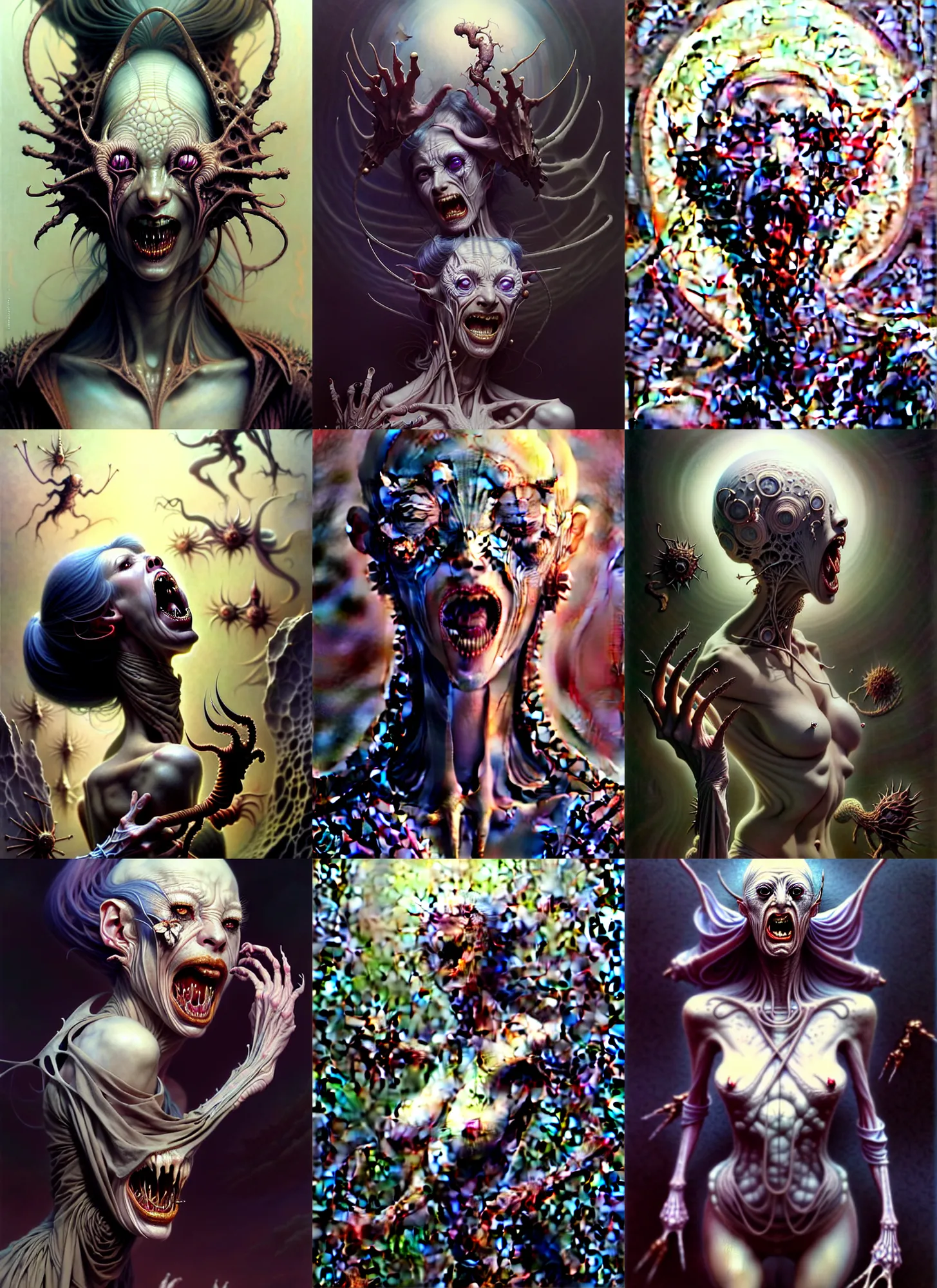 Prompt: a pale husk soulless woman with dehydrated skin, screaming, fantasy character portrait, ultra realistic, wide angle, intricate details, anatomy artifacts, highly detailed by peter mohrbacher, hajime sorayama, wayne barlowe, boris vallejo, aaron horkey, gaston bussiere, craig mullins