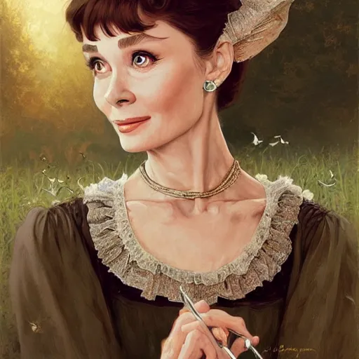 Image similar to audrey hepburn in an epic victorian novel, various backgrounds, intricate, elegant, highly detailed, digital painting, artstation, matte, illustration, art by artgerm, greg rutkowski, loish, rhads, ferdinand knab, makoto shinkai, lois van baarle, ilya kuvshinov, rossdraws, tom bagshaw