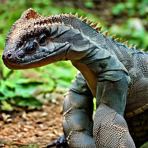 Image similar to a hybrid between a komodo-dragon and a pangolin, national geographic file-photo, photography