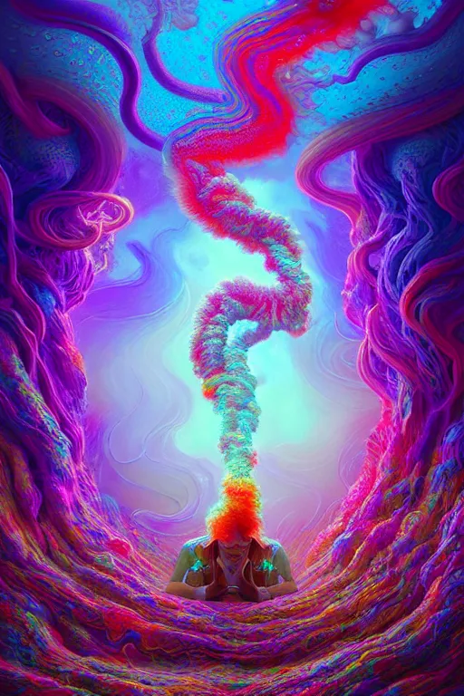 Image similar to flowing colorful liquid smoke and clouds opening portal to another dimension, dmt, psilocybin, lsd, detailed, intricate, elegant, highly detailed, digital painting, artstation, concept art, smooth, sharp focus, illustration, art by hana yata, and artem demura and beeple, octane render, unreal engine, 8 k