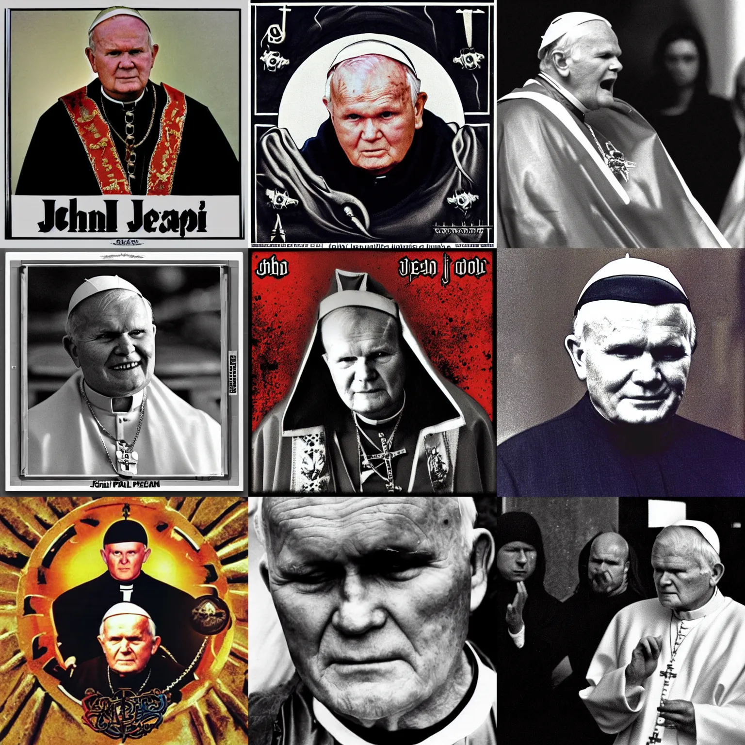 Prompt: John Paul II, heavy metal album cover