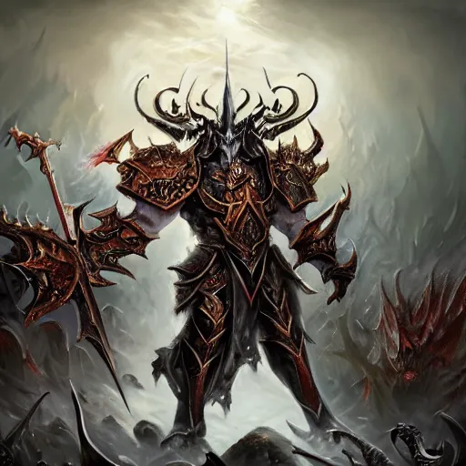 Image similar to archaon the everchosen, artstation hall of fame gallery, editors choice, #1 digital painting of all time, most beautiful image ever created, emotionally evocative, greatest art ever made, lifetime achievement magnum opus masterpiece, the most amazing breathtaking image with the deepest message ever painted, a thing of beauty beyond imagination or words