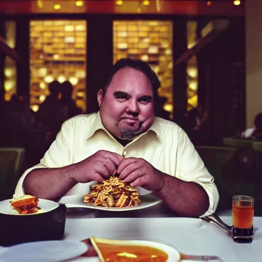 Image similar to closeup portrait of fat wealthy man eating dollar bills at a new york restaurant , by Steve McCurry and David Lazar, natural light, detailed face, CANON Eos C300, ƒ1.8, 35mm, 8K, medium-format print