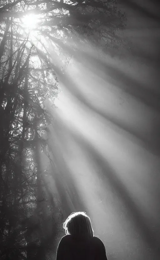 Image similar to very very beautiful photograph of emily skinner looking like annie leonhart standing next to a window god rays shining on her from the sunlight, volumetric fog, smoke, depth of field, beautiful composition, featured on artstation and instagram