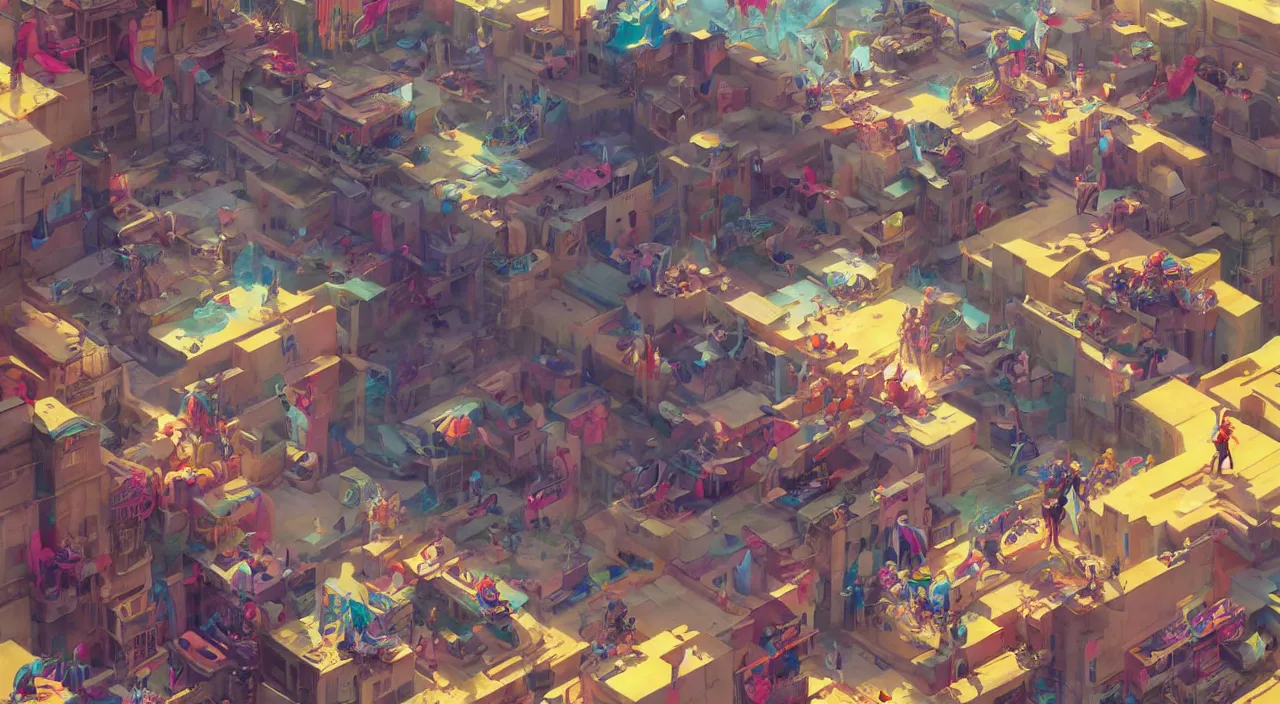 Image similar to bazaar zouk oriantal multicolorful sky shine place mosquet painting, sunny day, matte painting, bold shapes, hard edges, street art, trending on artstation, by huang guangjian and gil elvgren and sachin teng