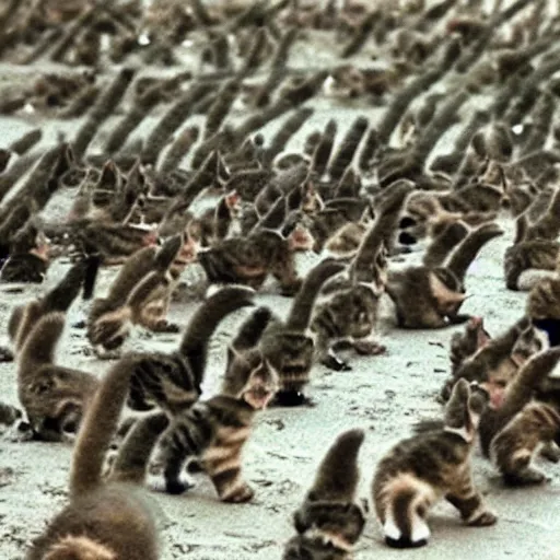 Prompt: army of 15000 kittens storming the beaches of normandy