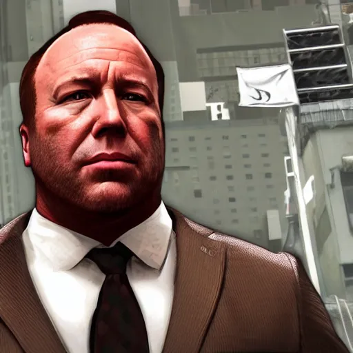 Image similar to alex jones as a GTA style character on a loading screen, 4k, high detail, high-resolution photograph, professional photography, ultra-detail