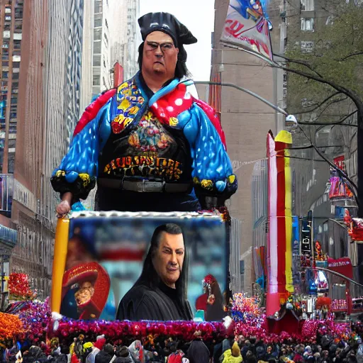 Prompt: Steven Seagal parade float, balloon, Thanksgiving parade, New York City