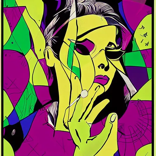 Image similar to noir woman by buckminster fuller, colorful, sketch