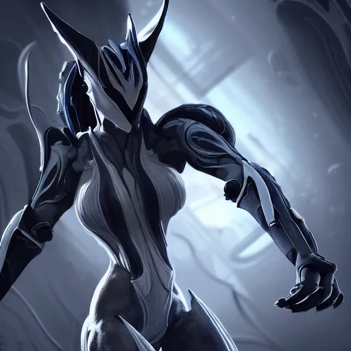 Image similar to beautiful and stunning giant prime female warframe, doing an elegant pose over you, you looking up at her from the ground pov shot, unaware of your existence, slick elegant design, sharp claws, detailed shot legs-up, highly detailed art, epic cinematic shot, realistic, professional digital art, high end digital art, DeviantArt, artstation, Furaffinity, 8k HD render, epic lighting, depth of field