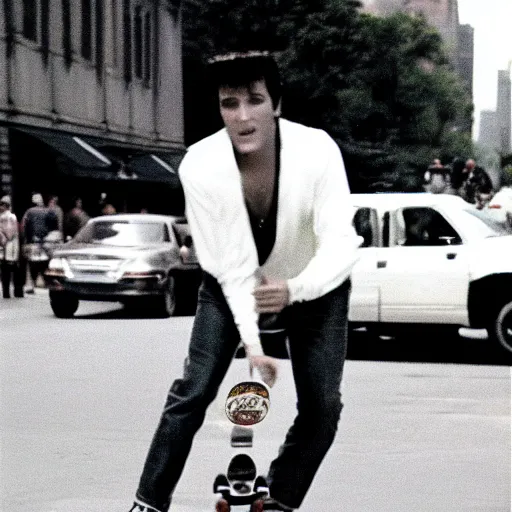 Image similar to elvis presley riding a skateboard in Newyork-W 960