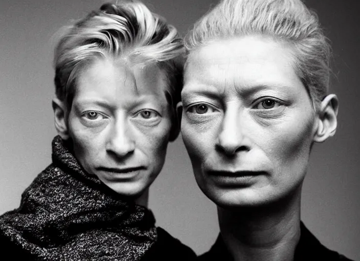 Image similar to professional fine detailed photo portrait of young tilda swinton from makhachkala, dagestan. kid tilda swinton in the postsoviet suburbia, iphone photo, instagram, black and white - - cfg _ scale 7