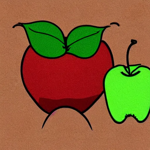 Prompt: an earthworm eating its way through an apple, cute, cartoon drawing