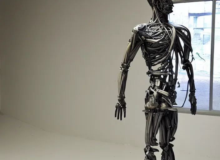 Prompt: a sculpture of full body anatomical cyborg
