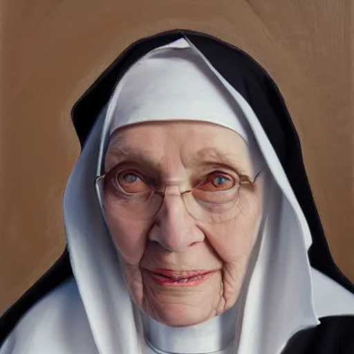 Image similar to a portrait of an old nun, oil painting, pale colors, high detail, 8 k, wide angle, trending on artstation,