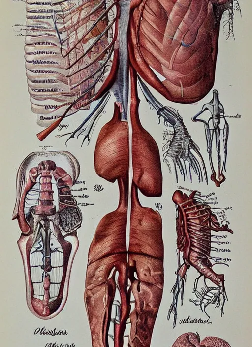 Image similar to vintage medical anatomical illustration of critters ( 1 9 8 6 ), highly detailed, labels, intricate writing