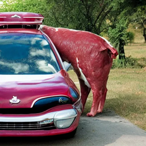 Prompt: Car made of meat