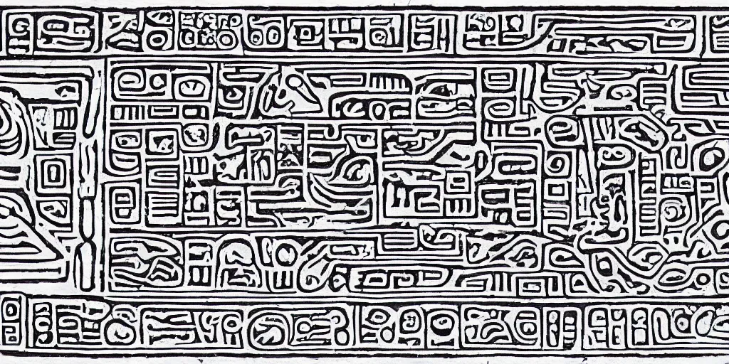 Image similar to mayan hieroglyph blueprints to a spaceship