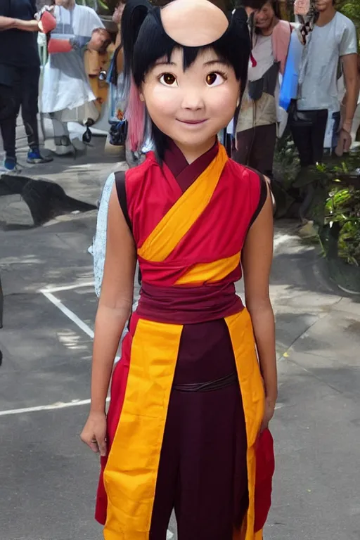 Prompt: full body photo of real - life suki from the last airbender, smiling