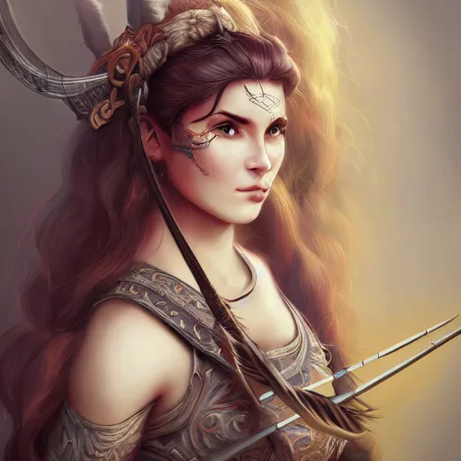 Image similar to a female archer, cute, fantasy, intricate, elegant, highly detailed, centered, digital painting, artstation, concept art, smooth, sharp focus, illustration, art by AbyssWolf