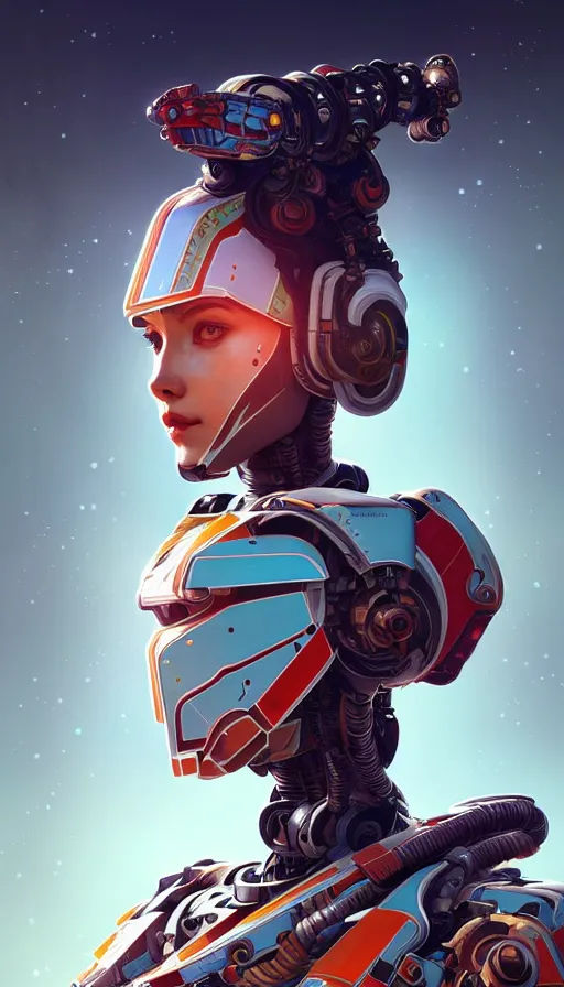 Image similar to symmetry!! portrait of a robot astronaut, floral! horizon zero dawn machine, intricate, elegant, highly detailed, digital painting, artstation, concept art, smooth, sharp focus, illustration, art by artgerm and greg rutkowski and alphonse mucha, 8 k