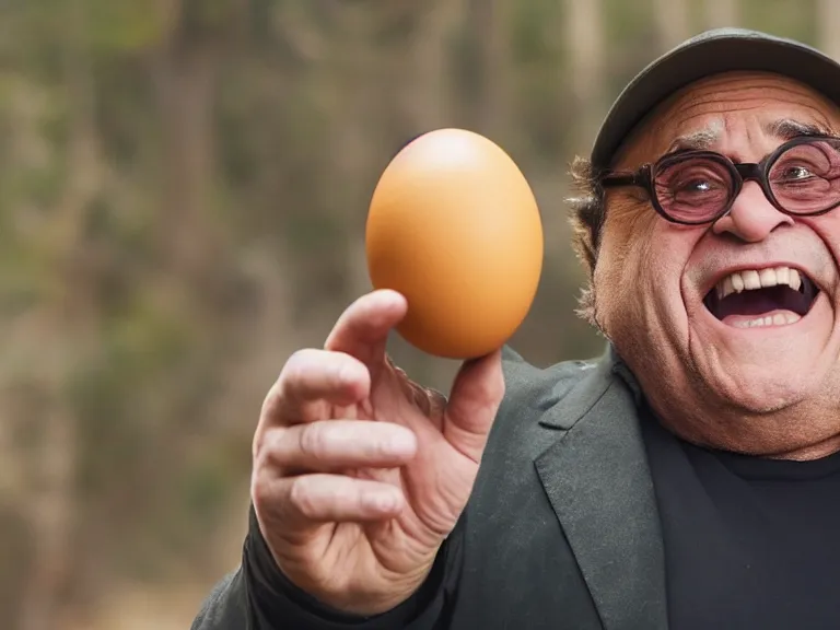 Prompt: danny devito as thanos holding up an egg, cinematic, anamorphic, dramatic, 4 0 mm f / 2. 8