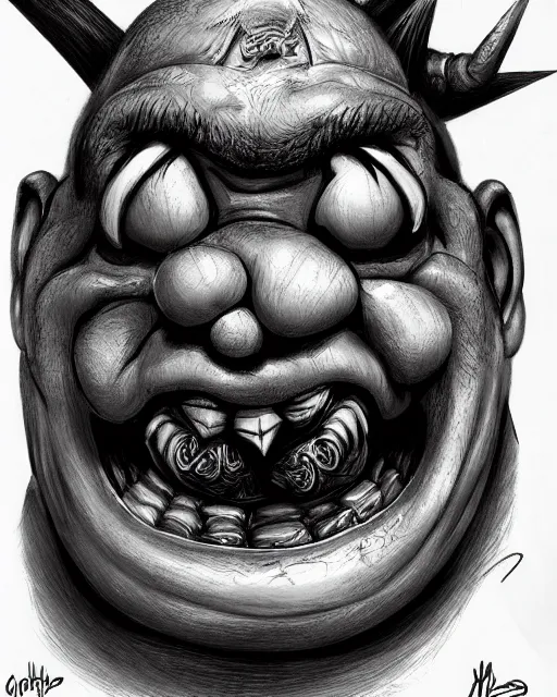 Prompt: wario concept art by hr giger