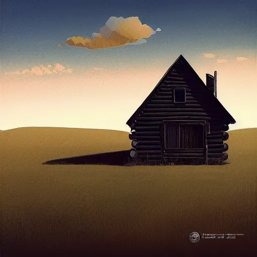 Image similar to a cabin on a hilltop, by alex andreev, landscape, high contrast, digital