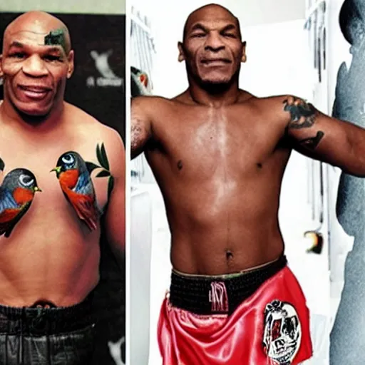 Image similar to mike tyson is a pigeon, a pigeon with mike tyson tattoo