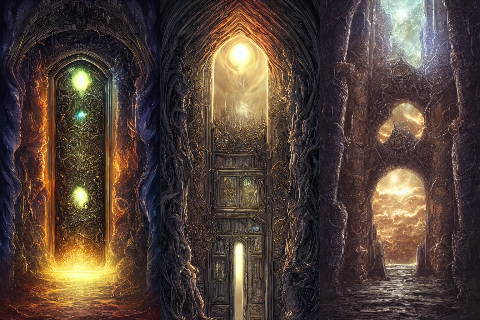 Prompt: the gate to the eternal kingdom of dark matter, fantasy, digital art, hd, detailed.